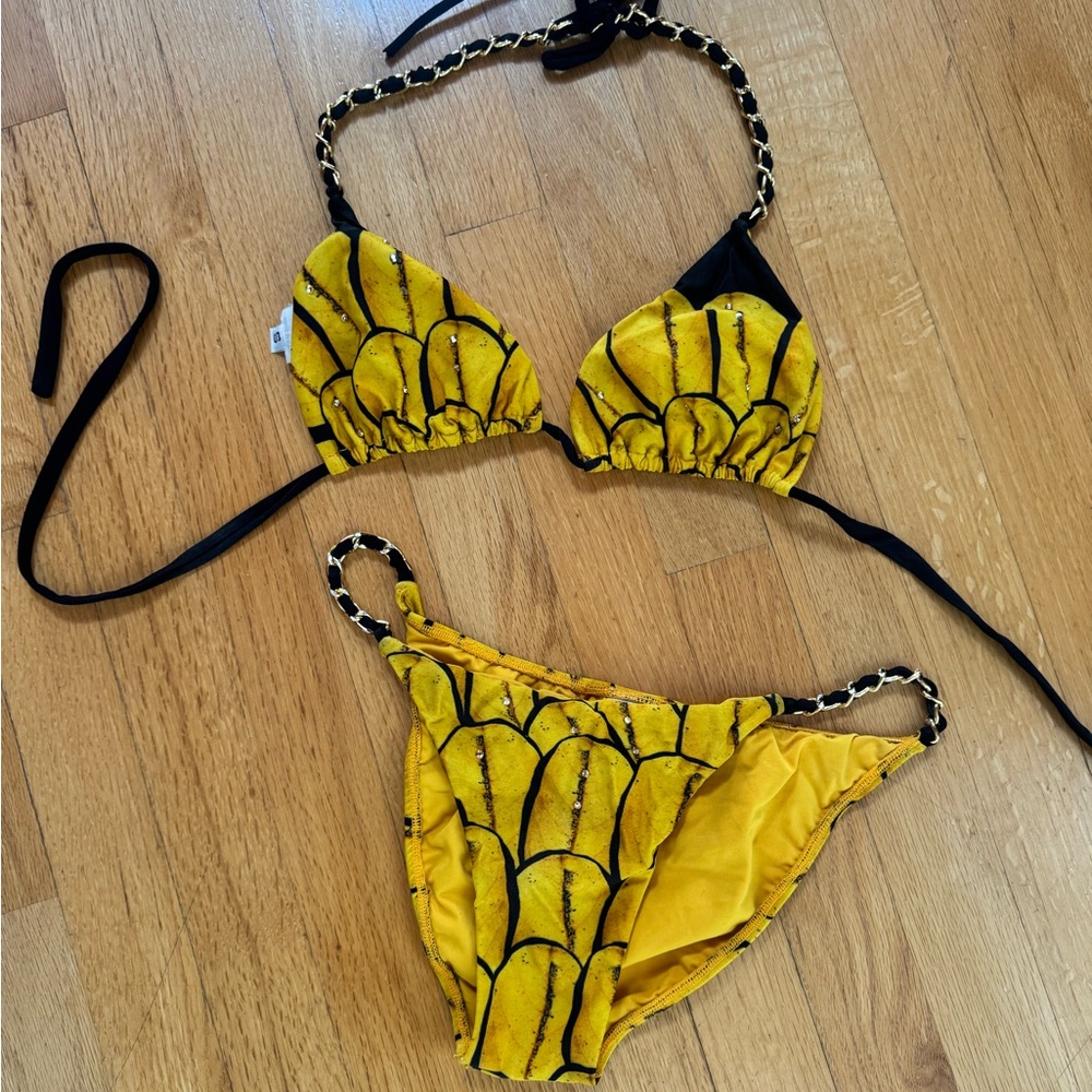 Yellow Patterned Triangle Bikini Set Sauvage - image 4